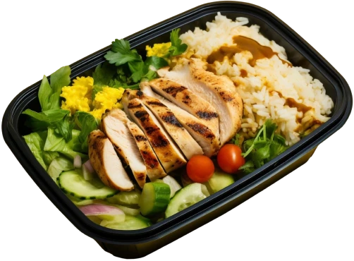 A variety of vibrant meals in well-organized, eye-catching containers made of clear plastic.